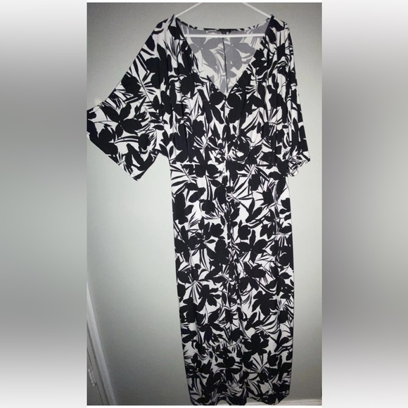 Floral Maxi Dress twist front V-neck maxi dress Drape sleeve,flattering XL - Picture 3 of 10